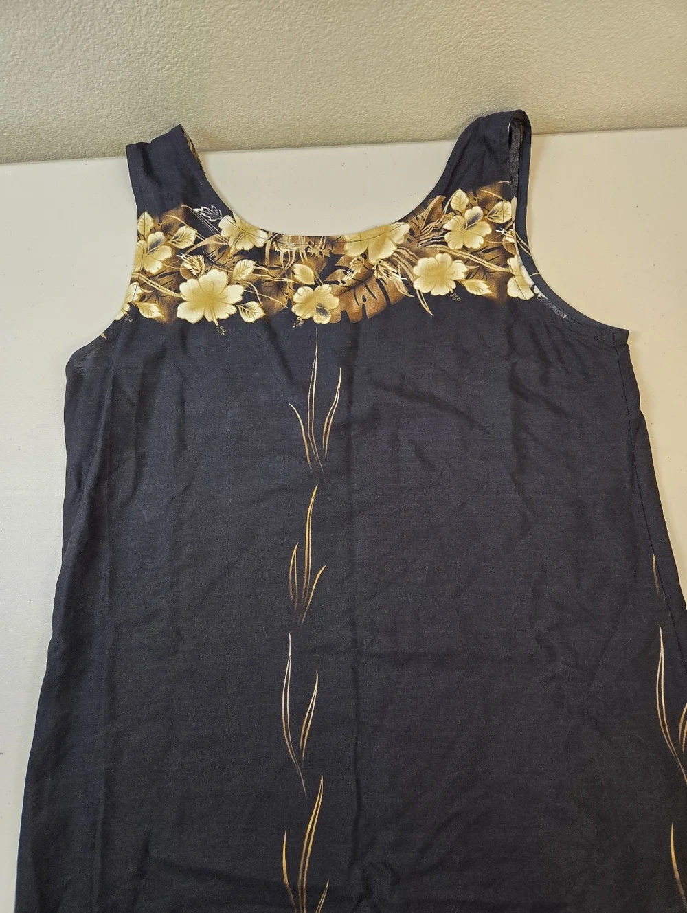 Royal Hawaiian Black Gold Maxi Dress Sleeveless Size Large